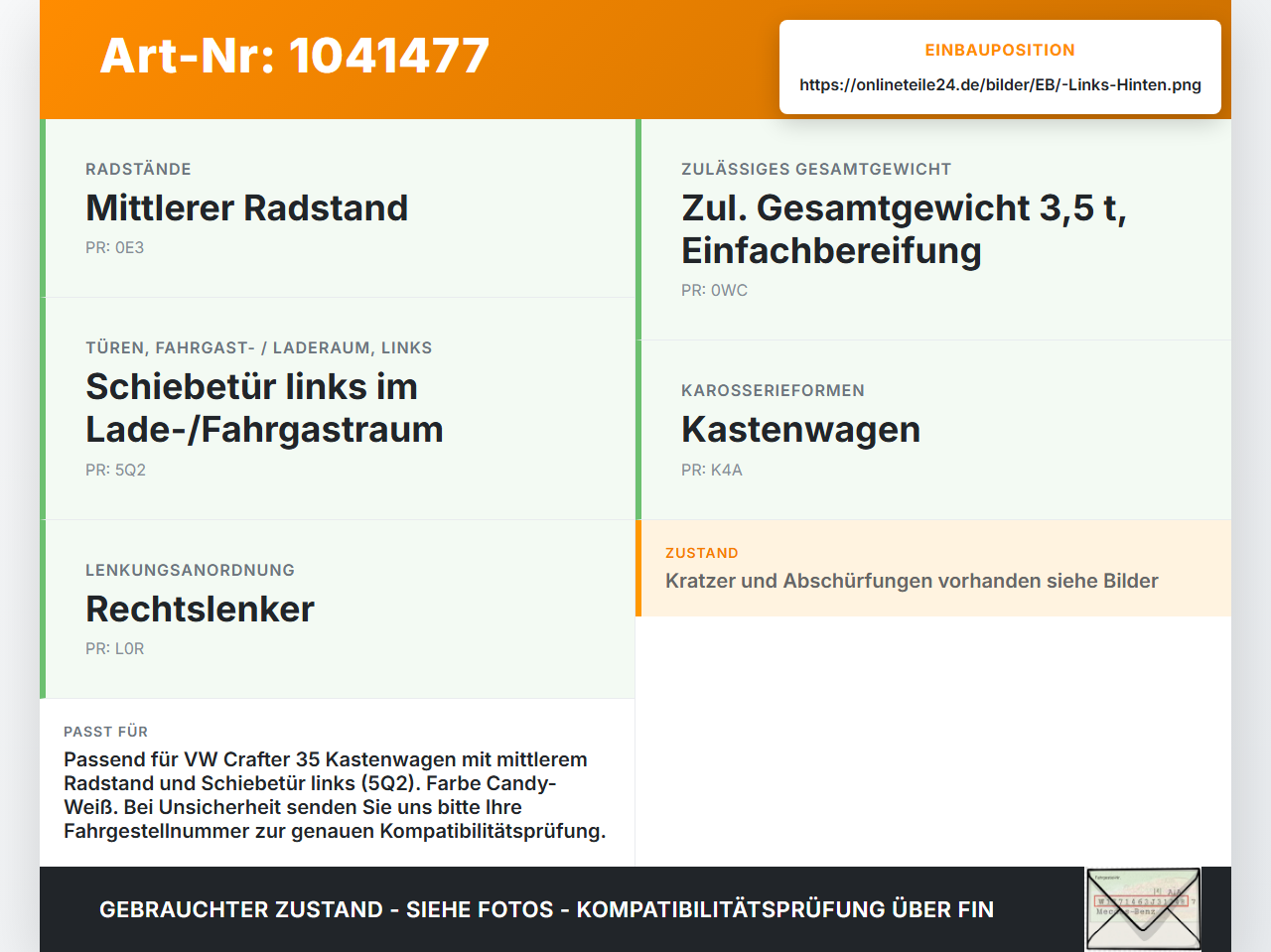 VW Crafter 2E 35 11-16 Kasten Türleiste Links Hinten Aussen Beplankung für Schiebetür LB9A VW Crafter 2E 35 11-16... Vorschau 3