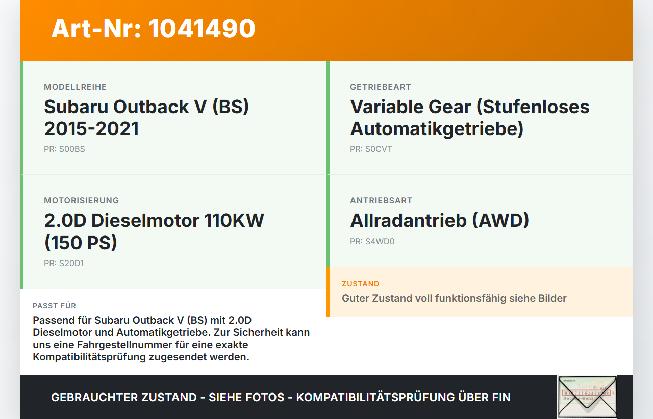 Subaru Outback V BS 15-21 2,0D 110KW Ölführung Ölleitung Ölsieb Subaru Outback V BS 15-21 19.03.20154 gebraucht Vorschau 3