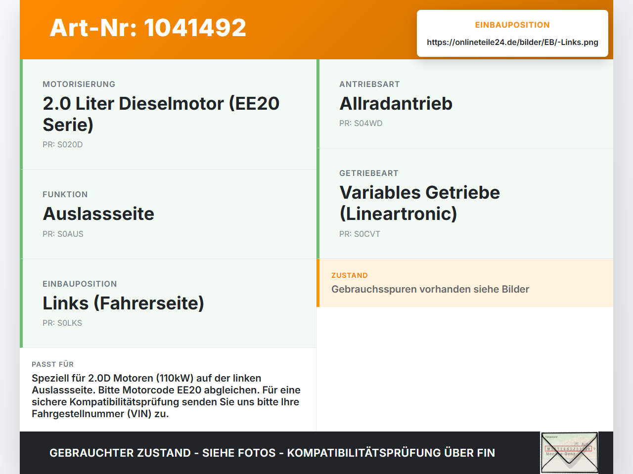 Subaru Outback V BS 15-21 2,0D 110KW Nockenwelle Auslass Links Subaru Outback V BS 15-21 19.03.20154 gebraucht Vorschau 3