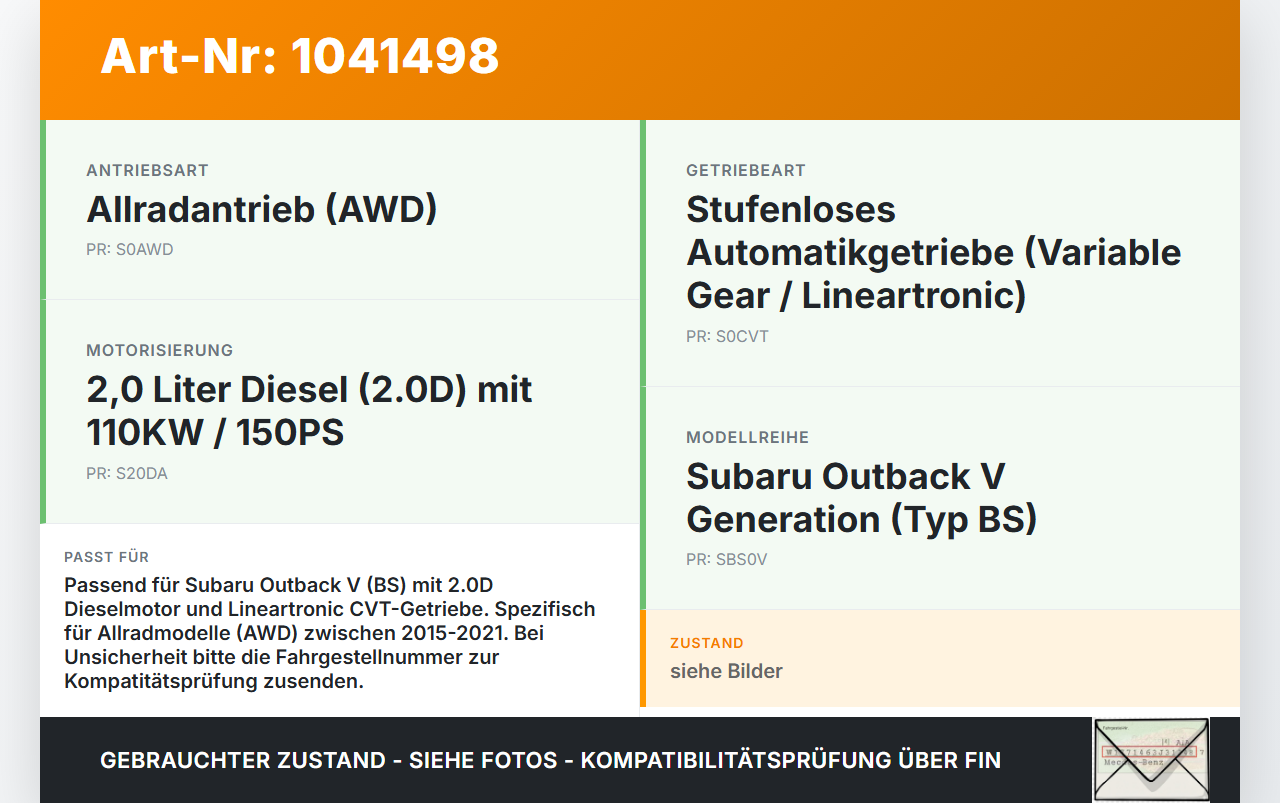 Subaru Outback V BS 15-21 2,0D 110KW Autom Wandler Drehmomentwandler für Getriebe Subaru Outback V BS 15-21... Vorschau 3