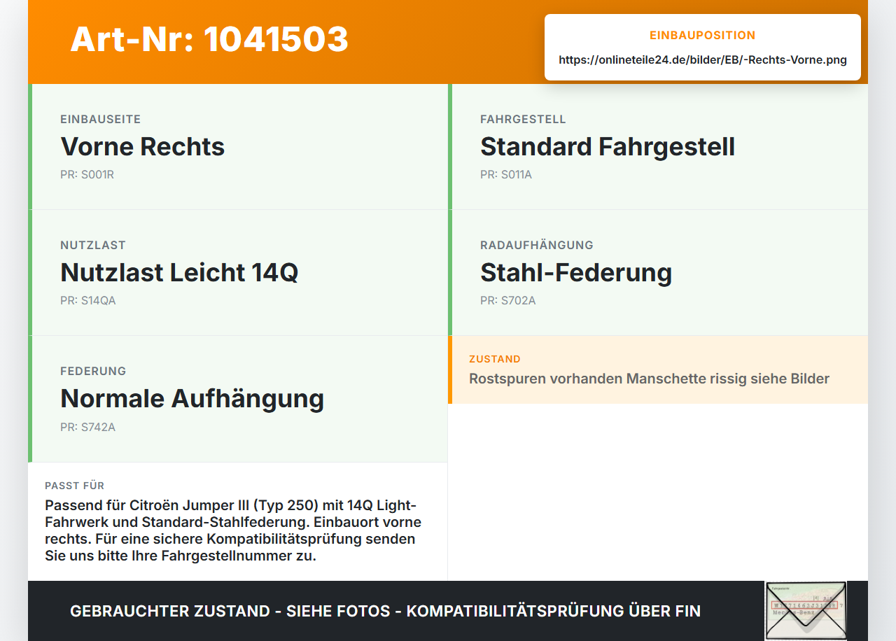 Jumper Ducato 250 06-14 Kasten Stossdämpfer Federbein Vorne Rechts Jumper Ducato 250 06-14 20.04.2007 3101200711... Vorschau 3