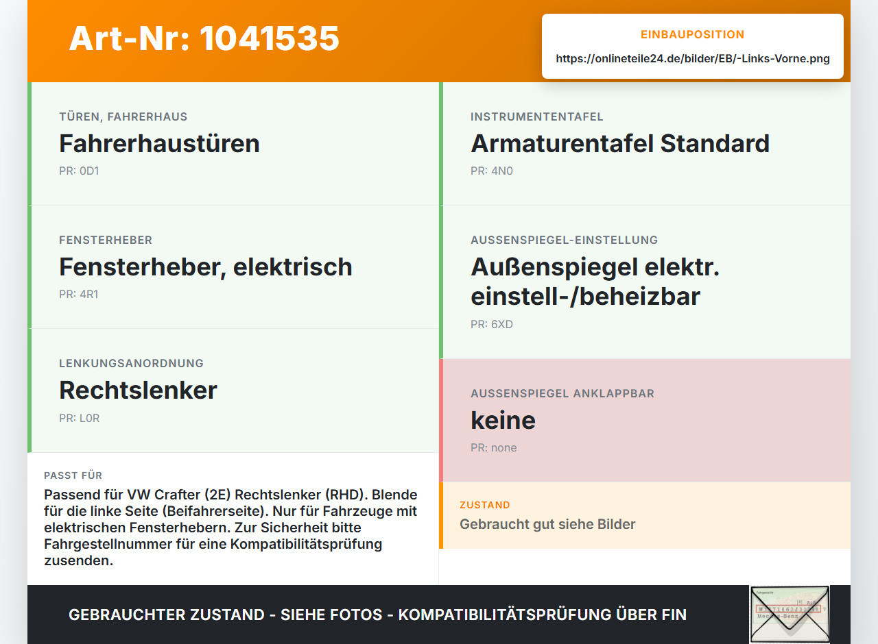 VW Crafter 2E 35 11-16 Kasten Blende für Fensterheberschalter Links Vorne VW Crafter 2E 35 11-16 07.10.2016... Vorschau 3