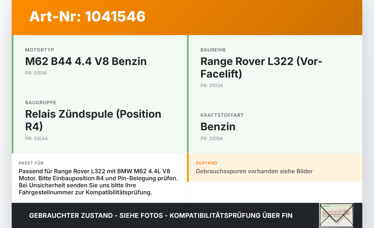 Land Range Rover III L322 02-06 4,4 210KW BMW E46 323i BJ99 Relais Zündspule Pos.R4 Land Range Rover III L322 02-06... Vorschau 3