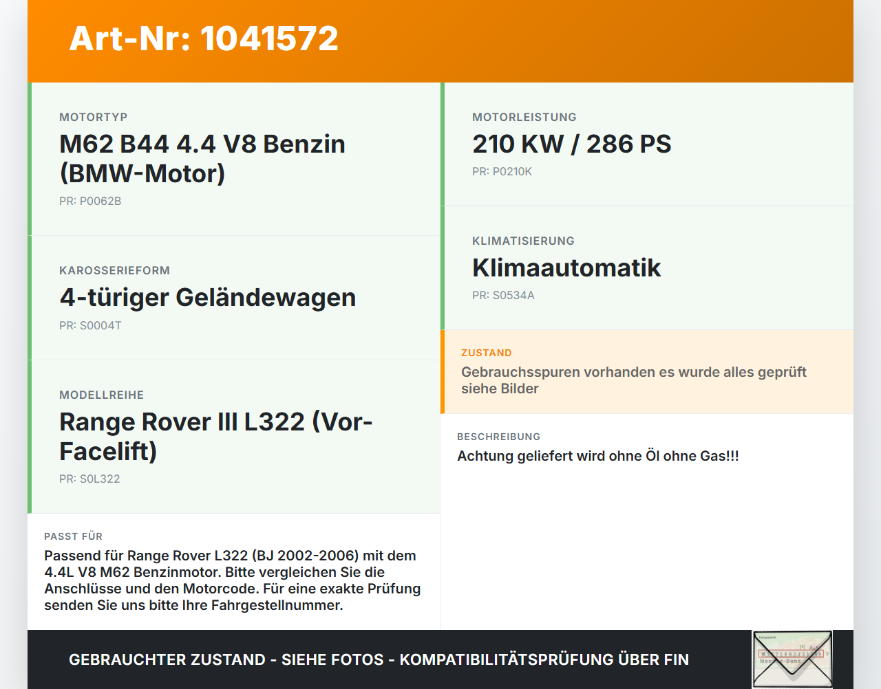 Land Range Rover III L322 02-06 4,4 210KW Klimakompressor Klima Kompressor Land Range Rover III L322 02-06... Vorschau 3