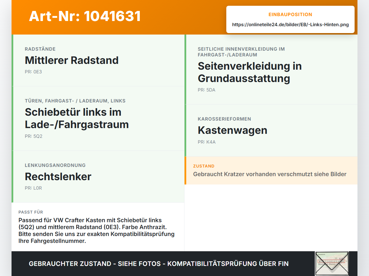 VW Crafter 2E 35 11-16 Kasten Einstiegsleiste Links Hinten VW Crafter 2E 35 11-16 07.10.2016 2E1863073A A9066860810... Vorschau 3