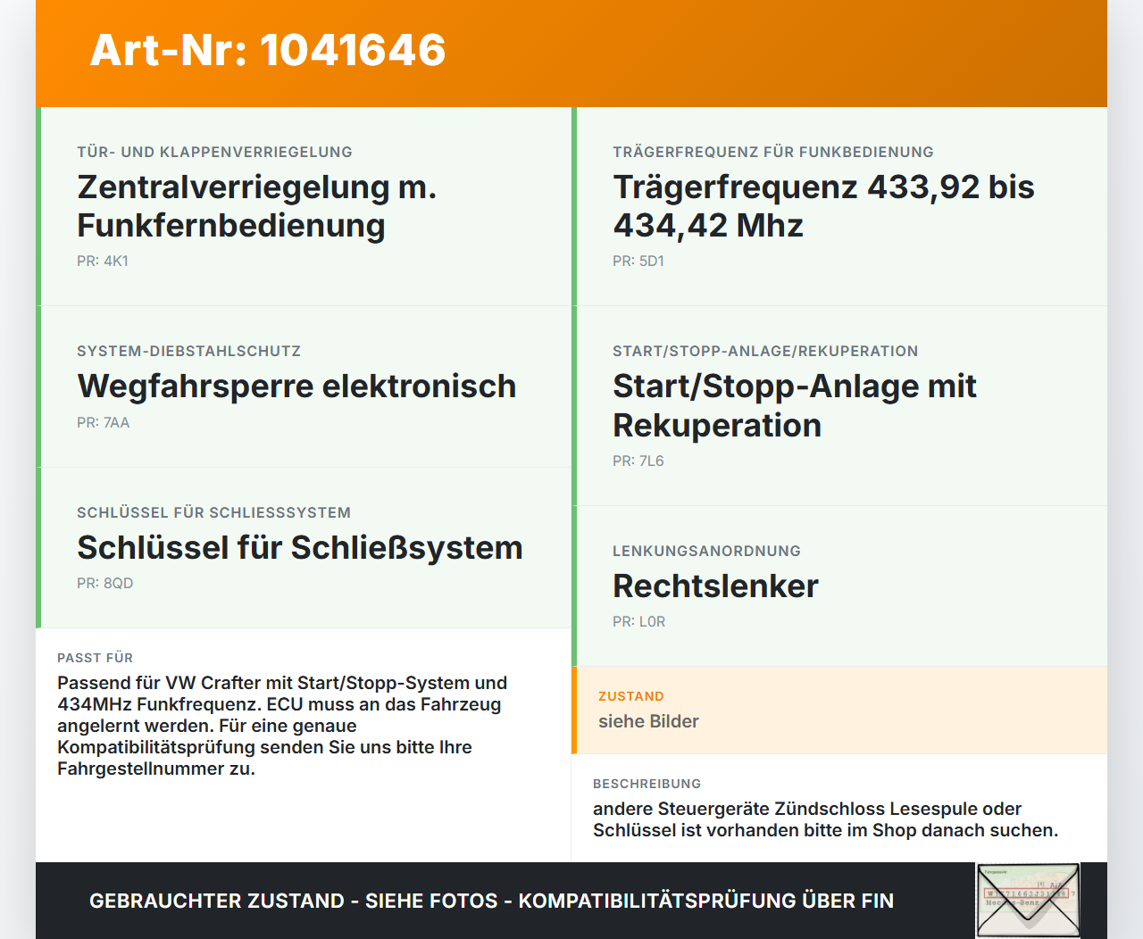 VW Crafter 2E 35 11-16 TDI 2,0 80KW Wegfahrsperre ECU Steuergerät VW Crafter 2E 35 11-16 07.10.2016 2E0419959C... Vorschau 3