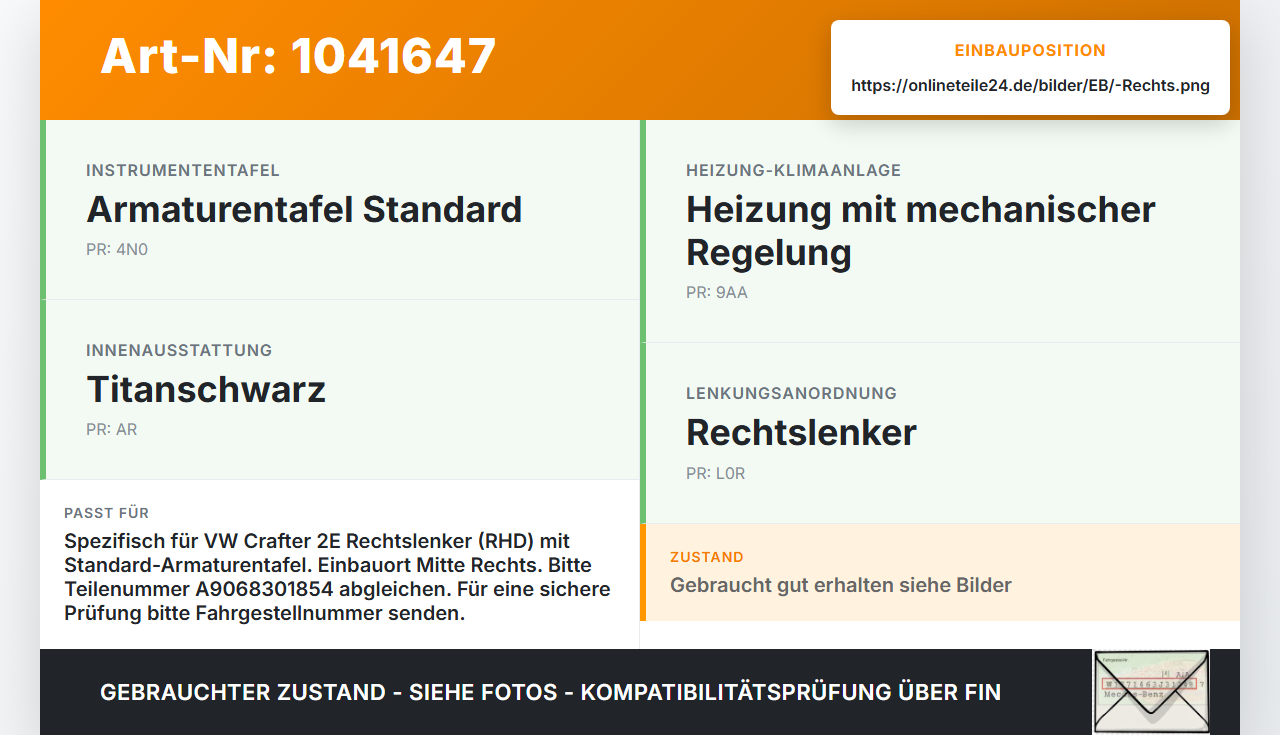 VW Crafter 2E 35 11-16 Luftdusche Luftdüse Mitte Rechts VW Crafter 2E 35 11-16 07.10.2016 A9068301854 gebraucht Vorschau 3