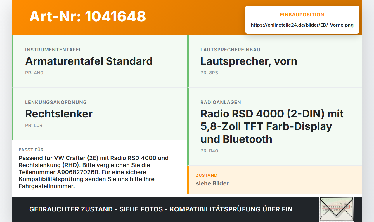 VW Crafter 2E 35 11-16 Lautsprecher Center Vorne Mitte VW Crafter 2E 35 11-16 07.10.2016 2E0035411B A9068270260... Vorschau 3