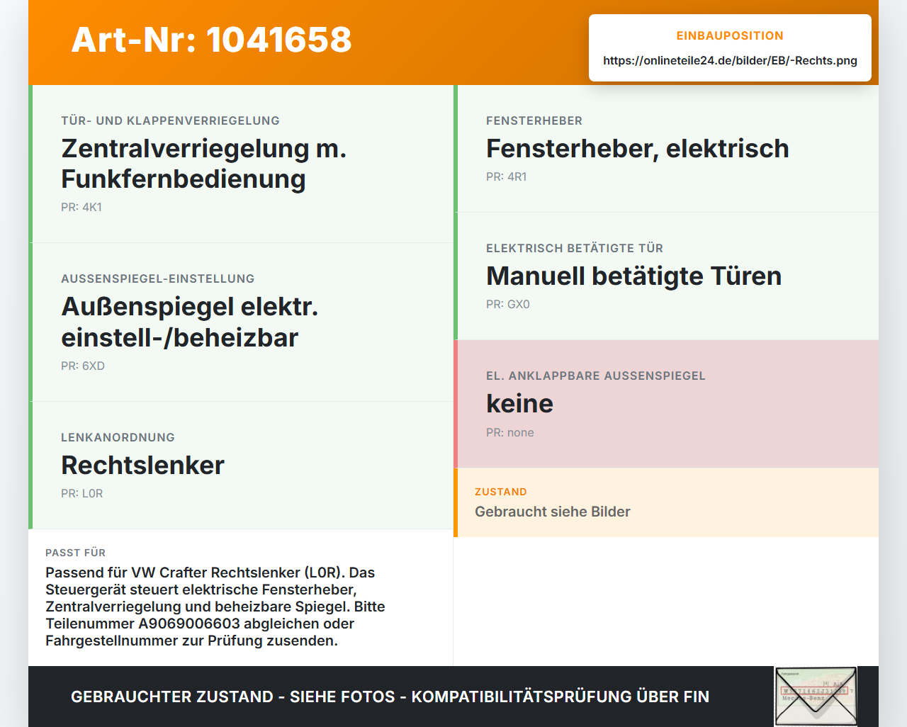VW Crafter 2E 35 11-16 Steuergerät Tür Türsteuergerät Rechts VW Crafter 2E 35 11-16 07.10.2016 A9069006603 gebraucht Vorschau 3