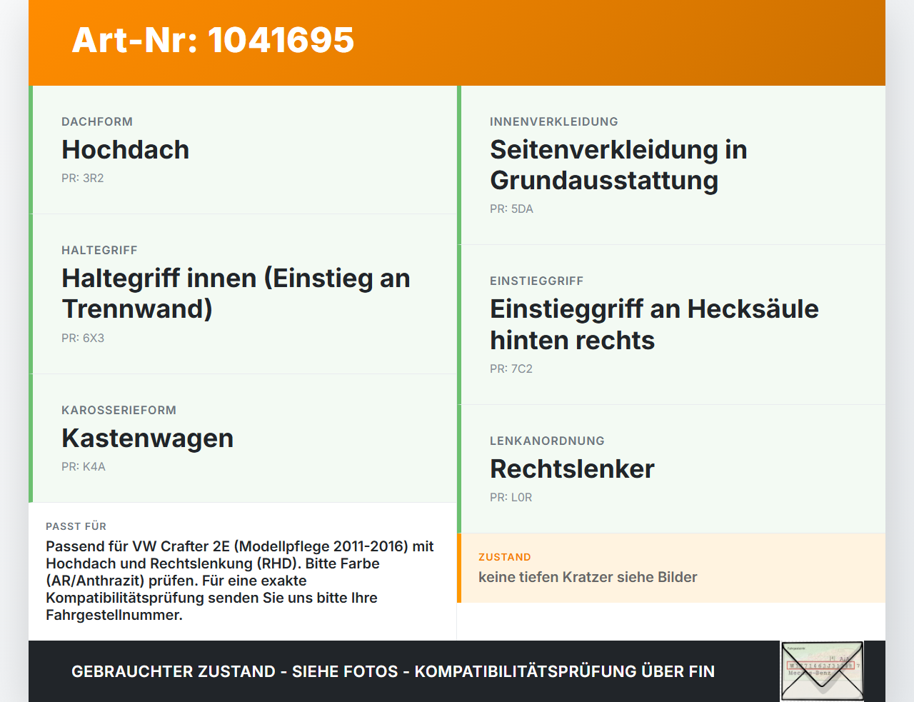 VW Crafter 2E 35 11-16 Blende Innen Auflage Verkleidung für Himmel Handgriff VW Crafter 2E 35 11-16 07.10.2016 gebraucht Vorschau 3