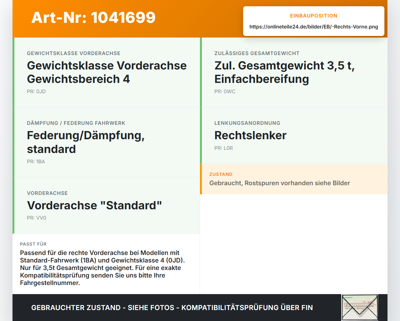 VW Crafter 2E 35 11-16 Stossdämpfer Vorne Rechts VW Crafter 2E 35 11-16 07.10.2016 A9063231600 gebraucht Vorschau 3