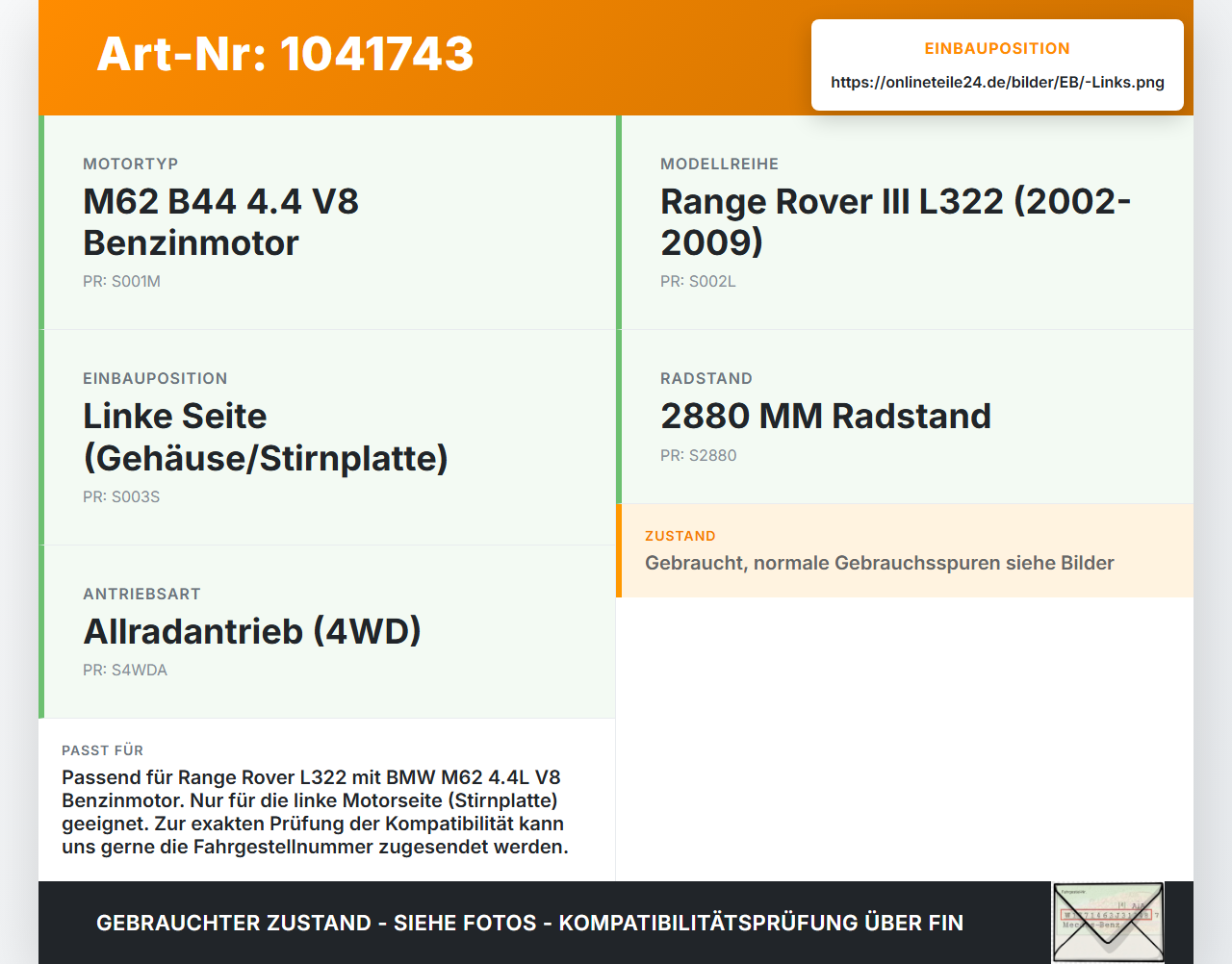 Land Range Rover III L322 02-06 4,4 210KW Motor Platte Stirnplatte Gehäuse für Motorblock Links Land Range Rover... Vorschau 3