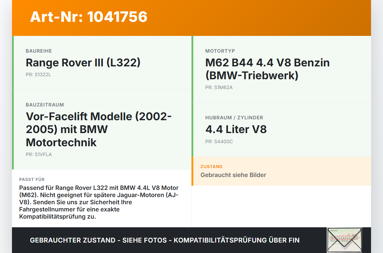 Land Range Rover III L322 02-06 4,4 210KW M62 B44 Vanos Verstellung Nockenwellenverstellung Land Range Rover III... Vorschau 3