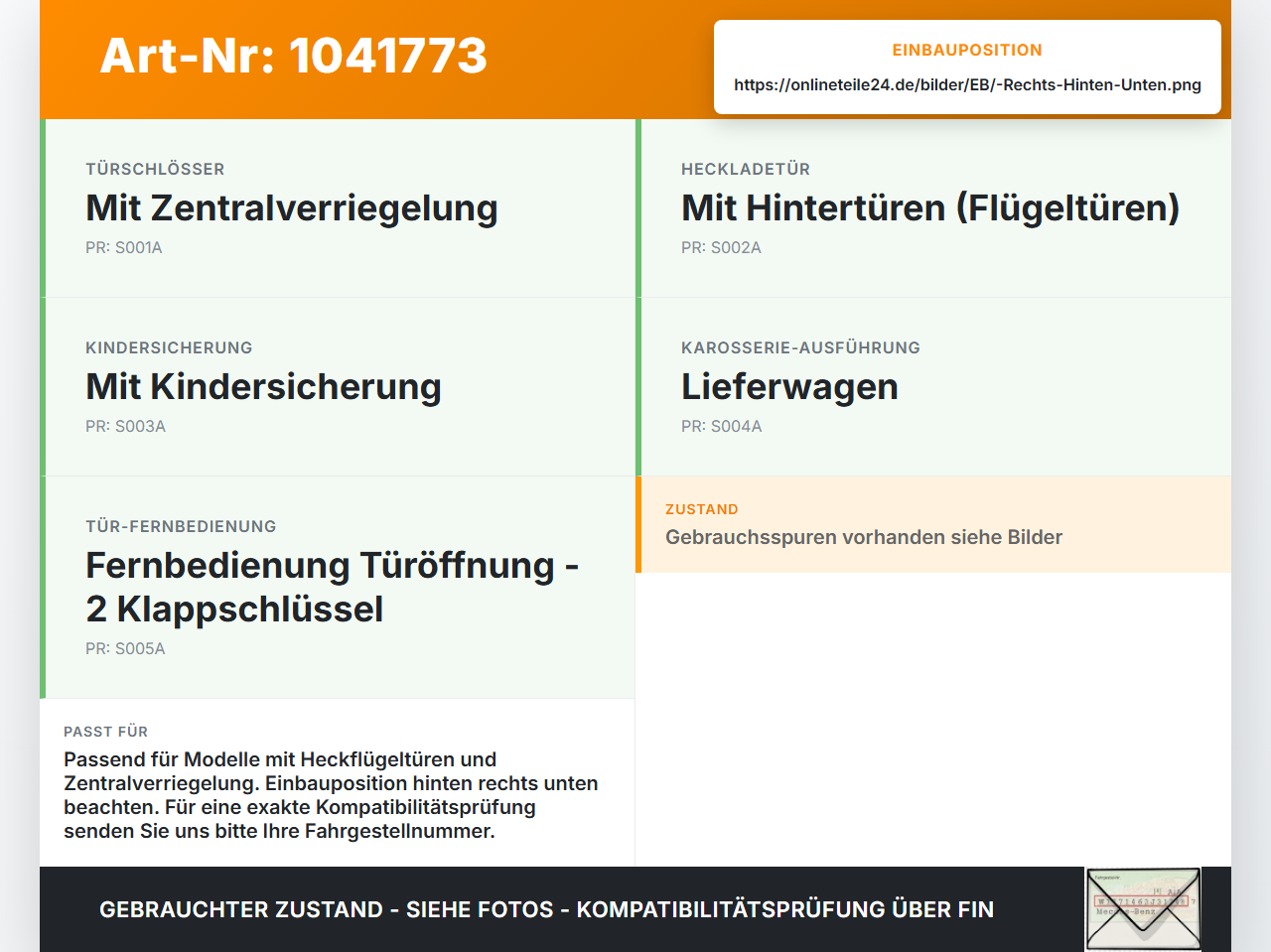 Ford Transit Courier 14-18 Kasten Türschloss m. ZV Stellmotor Rechts Hinten Unten Ford Transit Courier 14-18... Vorschau 3