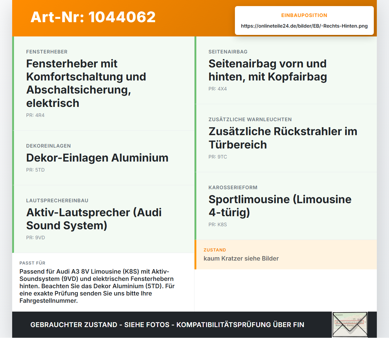Audi A3 8V 8VS 16-20 Lim Türverkleidung Türpappe Rechts Hinten Audi A3 8V 8VS 16-20 18.12.2019 8V5867304A 371031924... Vorschau 3