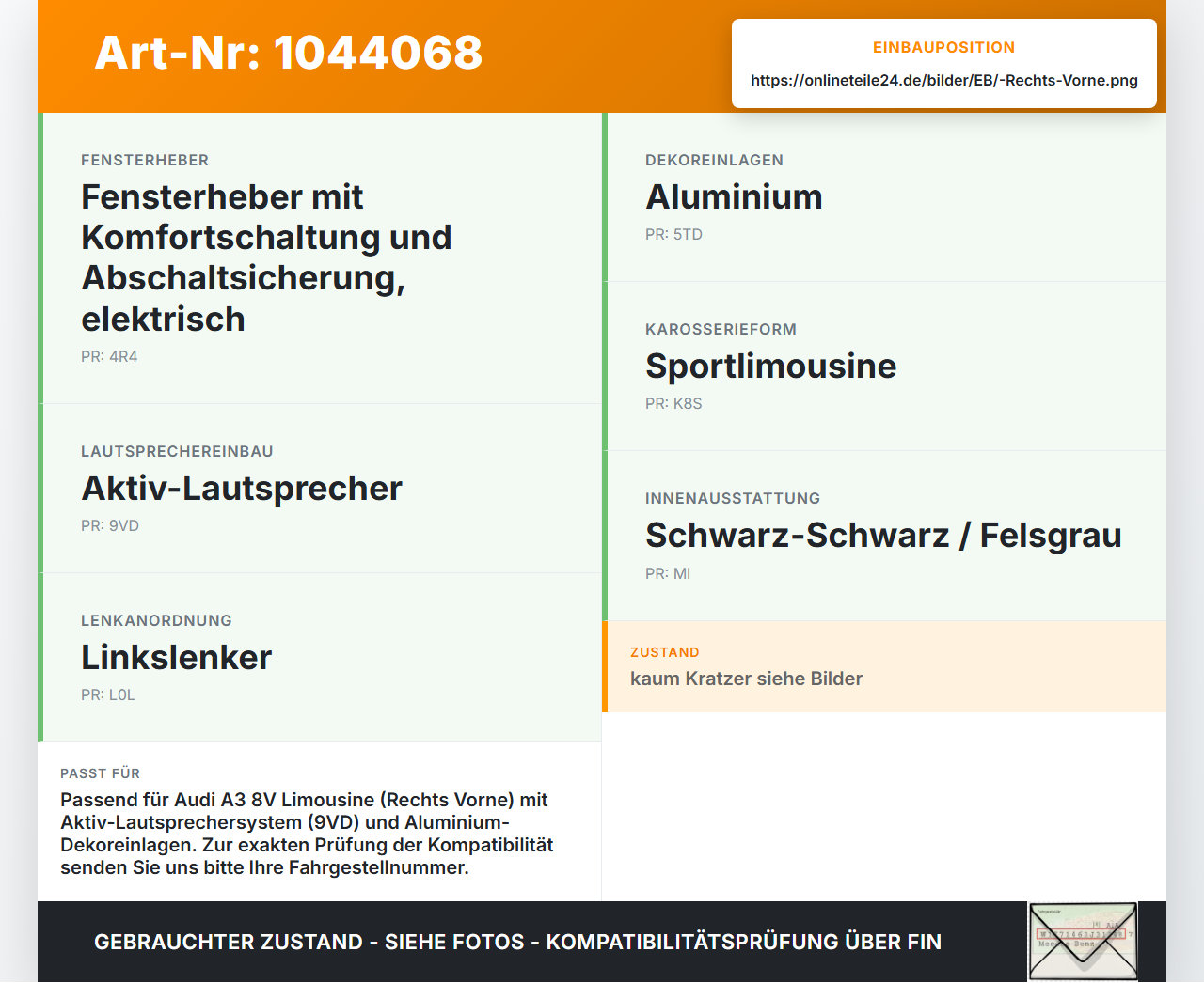 Audi A3 8V 8VS 16-20 Lim Türverkleidung Türpappe Rechts Vorne Audi A3 8V 8VS 16-20 18.12.2019 8V5867104A 8V4867106... Vorschau 3