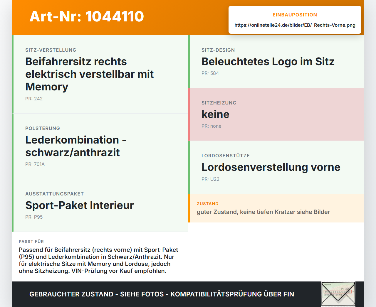 Mercedes X204 08-12 Sitzbezug Rückenpolster Rechts Vorne für Beifahrer Sitz Mercedes X204 08-12 04.12.2009... Vorschau 3