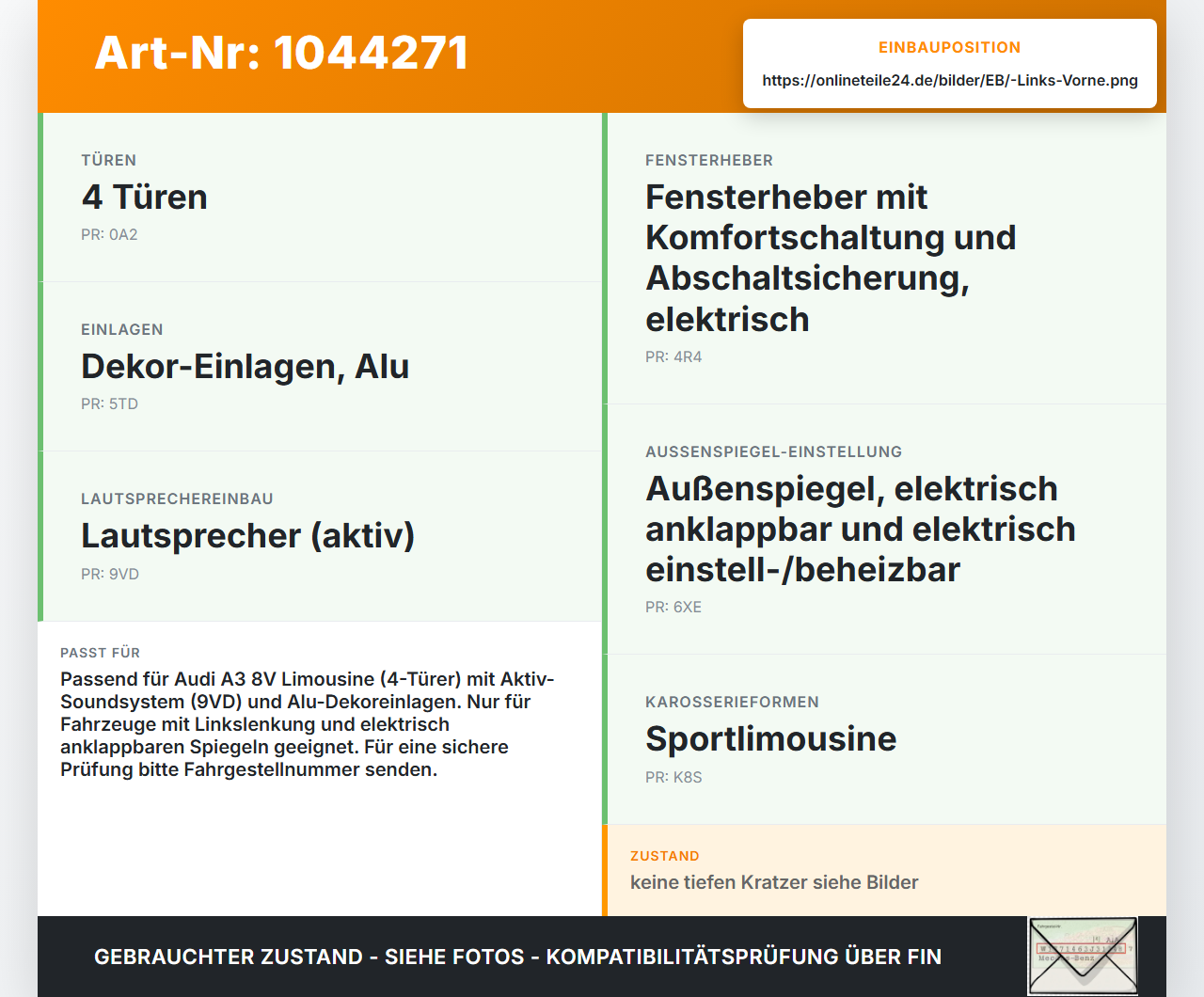 Audi A3 8V 8VS 16-20 Lim Türverkleidung Türpappe Links Vorne Audi A3 8V 8VS 16-20 18.12.2019 8V5867103A 1-0389... Vorschau 3