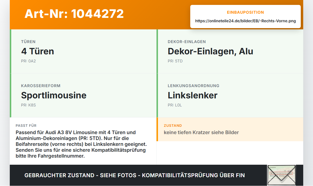 Audi A3 8V 8VS 16-20 Lim Türleiste Rechts Vorne Innen LX5E Audi A3 8V 8VS 16-20 18.12.2019 8V4867410A 8V4867410AR12... Vorschau 3