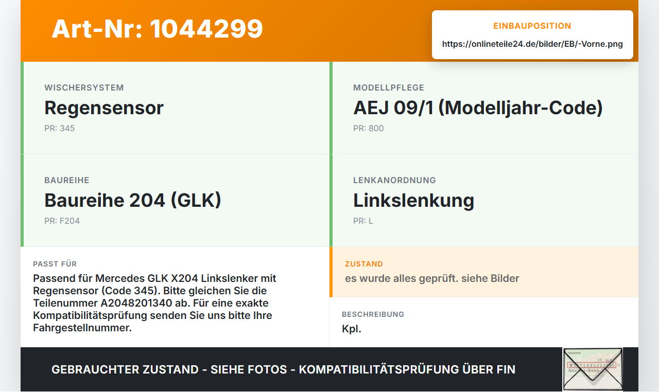Mercedes X204 08-12 Wischermotor mit Wischergestänge Vorne Mercedes X204 08-12 04.12.2009 A2048201340 3397021153... Vorschau 3