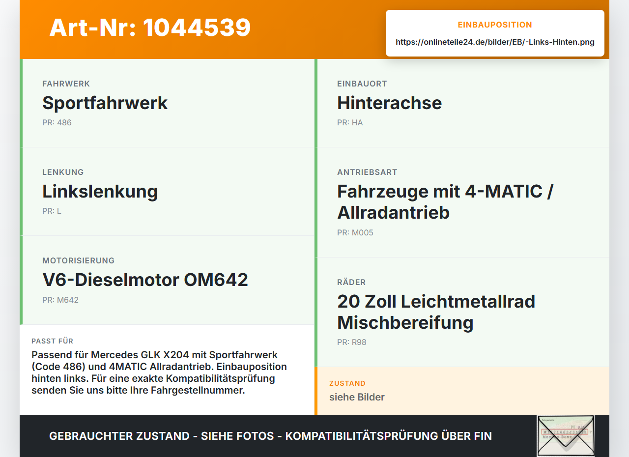Mercedes X204 08-12  3.0 165KW 4WD Achsschenkel Radnabe Links Hinten Mercedes X204 08-12 04.12.2009 A2123502108... Vorschau 3