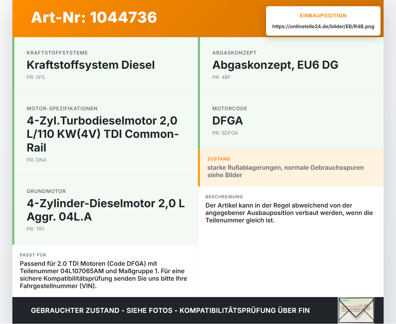 Audi A3 8V 8VS 16-20 TDI 2,0 110KW DFGA Kolben mit Pleuel Pos B Audi A3 8V 8VS 16-20 18.12.2019 04L107065AM... Vorschau 3