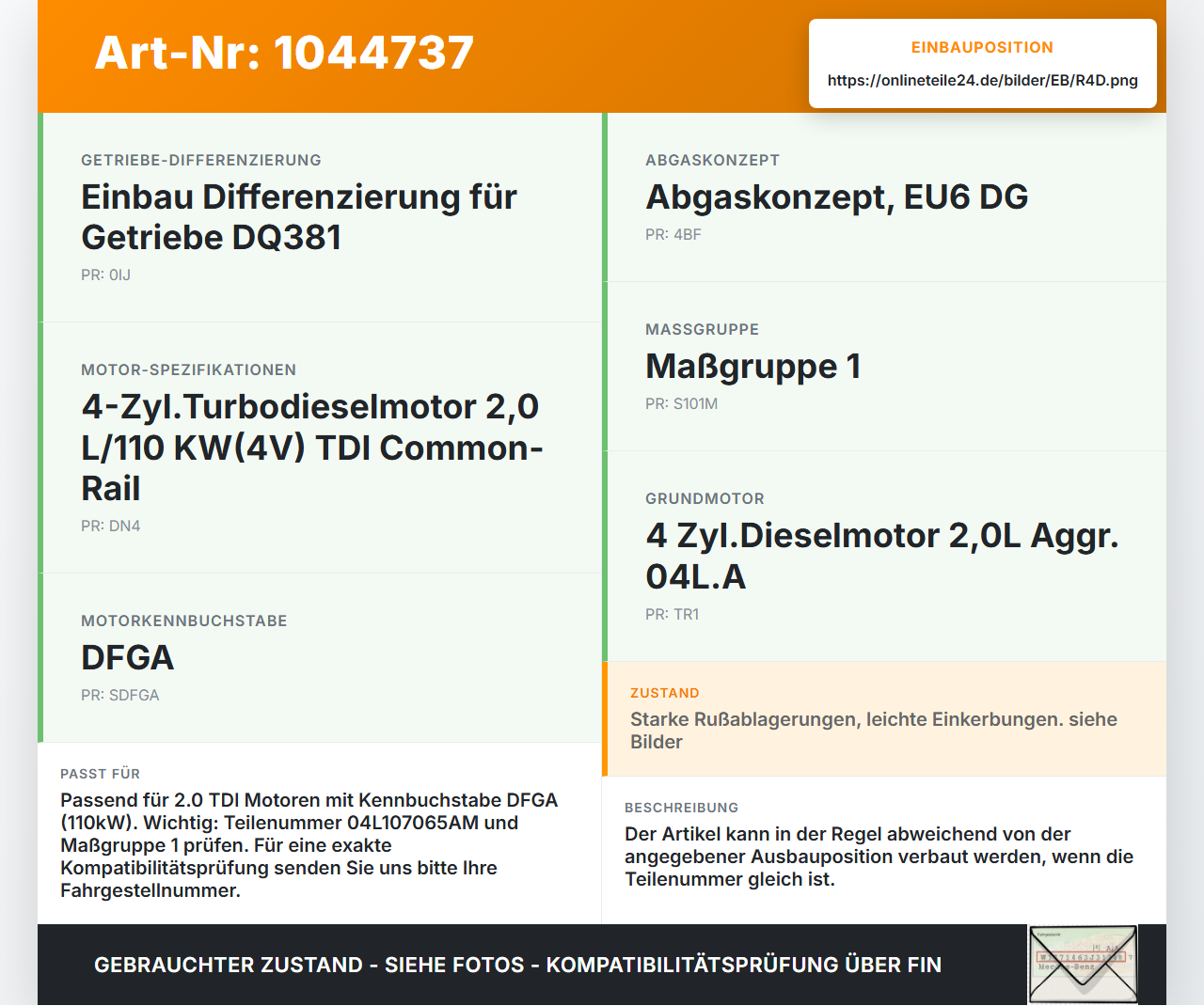 Audi A3 8V 8VS 16-20 TDI 2,0 110KW DFGA Kolben mit Pleuel Pos D Audi A3 8V 8VS 16-20 18.12.2019 04L107065AM... Vorschau 3