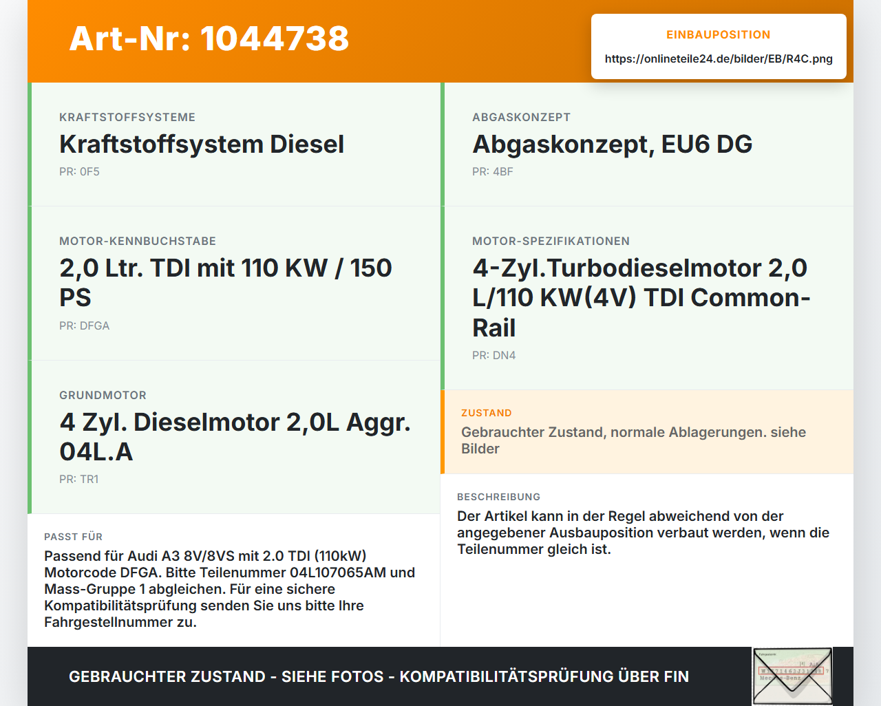 Audi A3 8V 8VS 16-20 TDI 2,0 110KW DFGA Kolben mit Pleuel Pos C Audi A3 8V 8VS 16-20 18.12.2019 04L107065AM... Vorschau 3