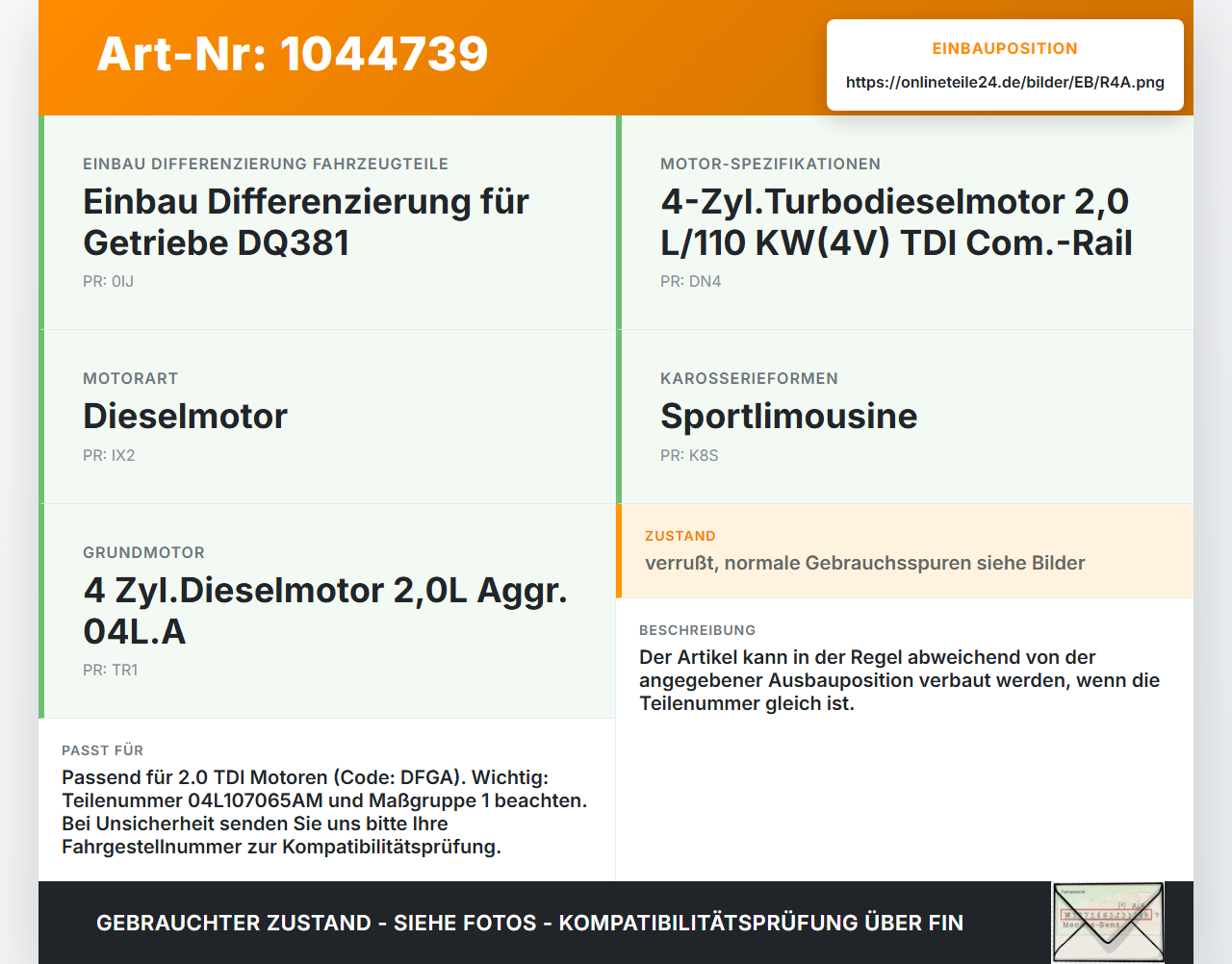 Audi A3 8V 8VS 16-20 TDI 2,0 110KW DFGA Kolben mit Pleuel Pos A Audi A3 8V 8VS 16-20 18.12.2019 04L107065AM... Vorschau 3