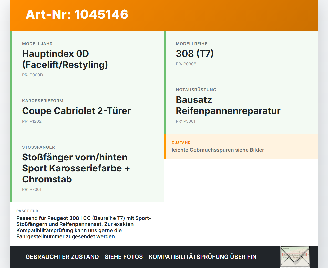 Peugeot 308 I CC 11-15 Abschleppöse Abschlepphaken Peugeot 308 I CC 11-15 20.04.2012 674418 gebraucht Vorschau 3