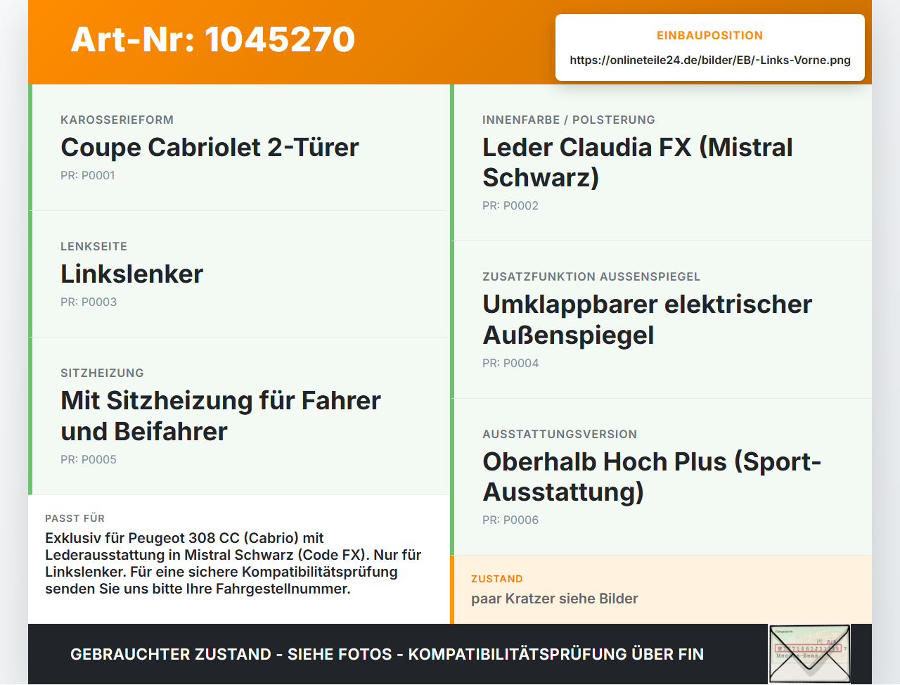 Peugeot 308 I CC 11-15 Cabrio Türverkleidung Türpappe Links Vorne Schwarz Peugeot 308 I CC 11-15 20.04.2012 9342XH... Vorschau 3