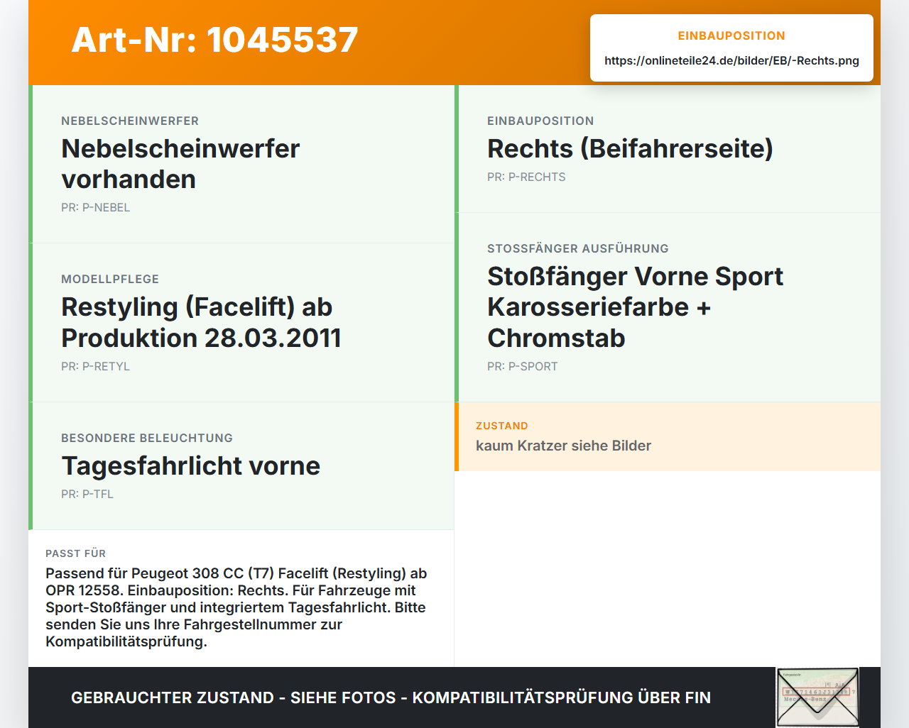 Peugeot 308 I CC 11-15 Nebelscheinwerfer Rechts orig Peugeot 308 I CC 11-15 20.04.2012 6206X5 9674041580 89207881... Vorschau 3
