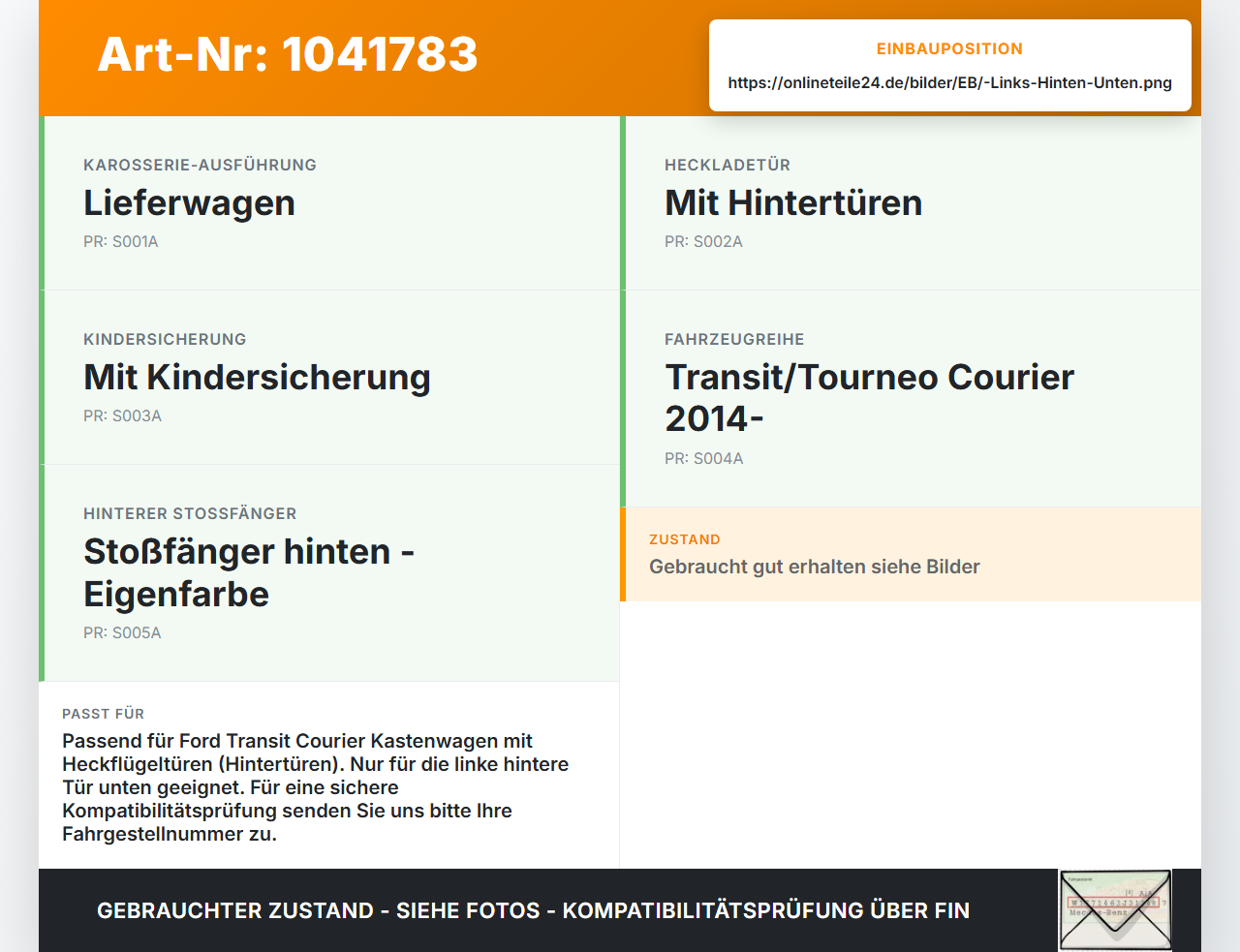 Ford Transit Courier 14-18 Kasten Türfangband Türbremse Türanschlag Links Hinten Unten Ford Transit Courier 14-18... Vorschau 3