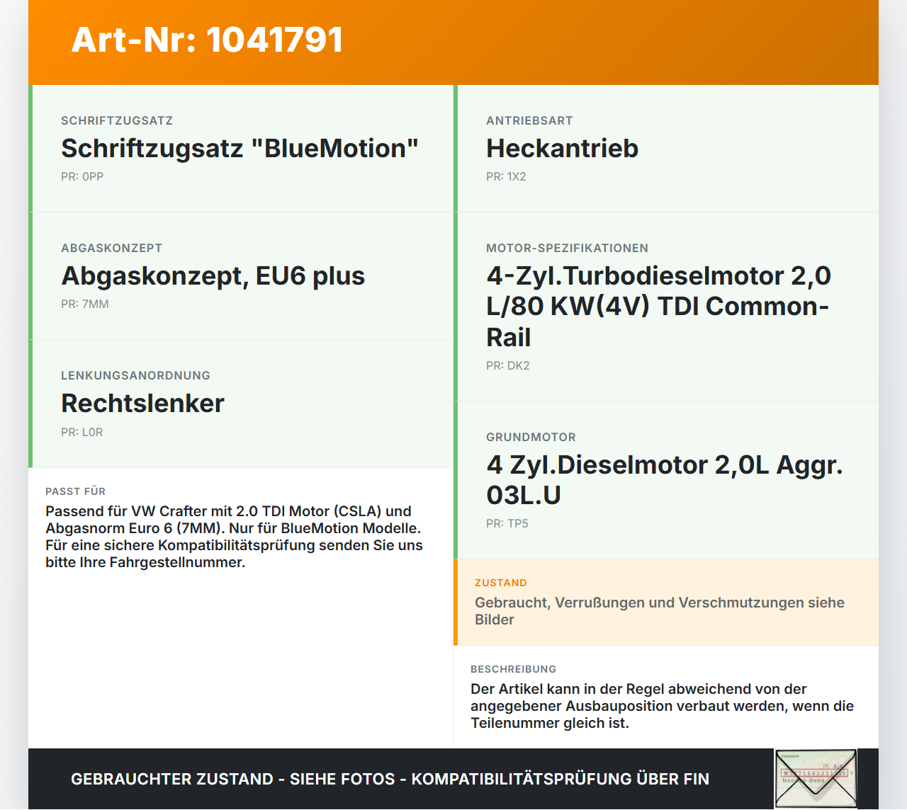 VW Crafter 2E 35 11-16 TDI 2,0 80KW Injektor Einspritzdüse für Additiv AdBlue VW Crafter 2E 35 11-16 07.10.2016... Vorschau 3
