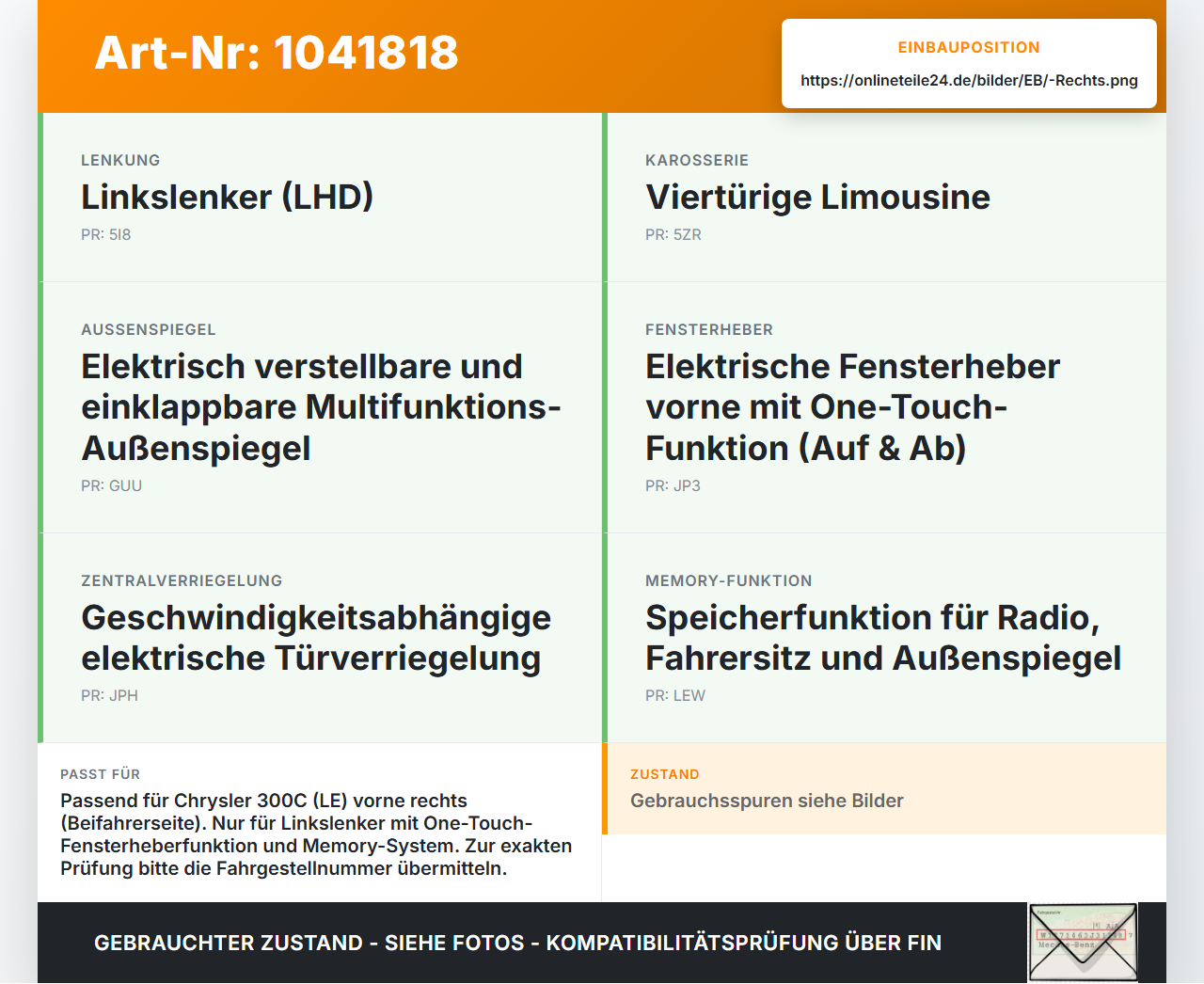 Chrysler 300C LE 04-07 Lim Fensterheberschalter Fensterheber Rechts Vo Chrysler 300C LE 04-07 07.08.2007 04602786AA... Vorschau 3