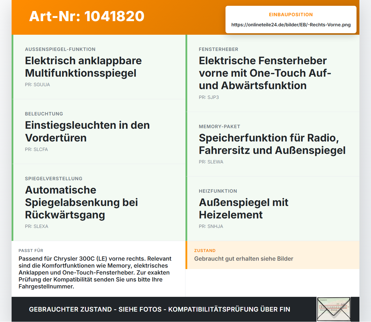 Chrysler 300C LE 04-07 Steuergerät ECU Modul SG für Tür Rechts Vorne Chrysler 300C LE 04-07 07.08.2007 56038722AP... Vorschau 3