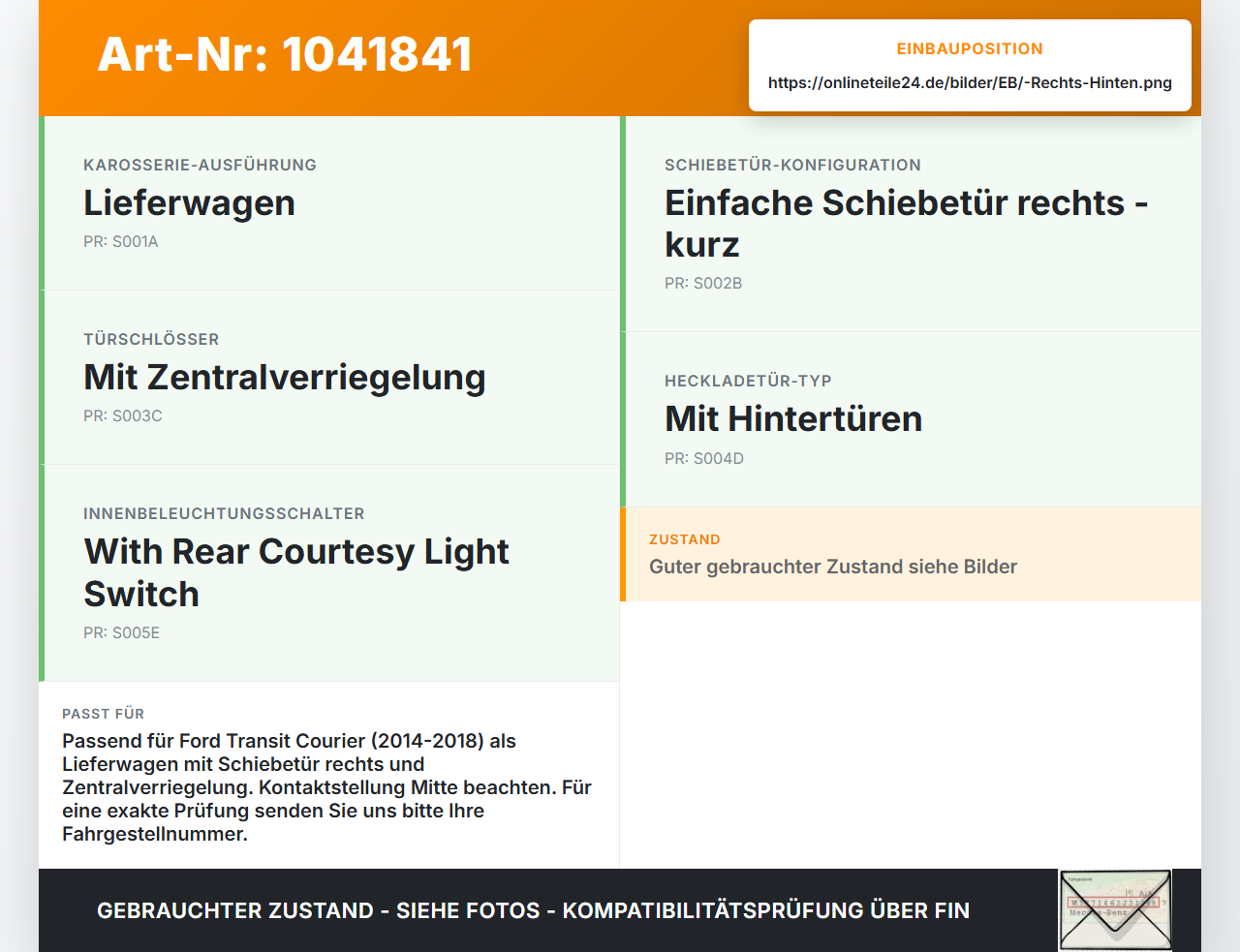Ford Transit Courier 14-18 Kontaktschalter Schalter für Tür Rechts Hinten Mitte Ford Transit Courier 14-18... Vorschau 3
