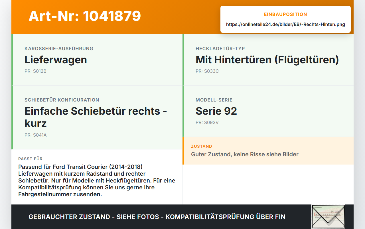 Ford Transit Courier 14-18 Kasten Dichtung für Rahmen Schiebetür Tür Rechts Hinten Ford Transit Courier 14-18... Vorschau 3