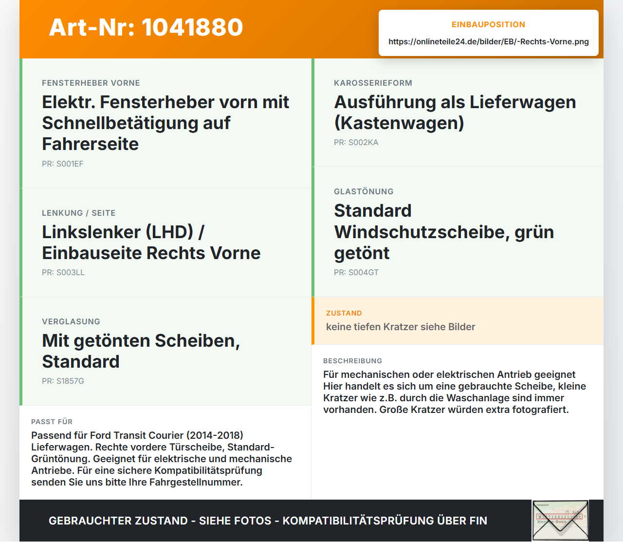 Ford Transit Courier 14-18 Kasten Seitenscheibe RVK Türscheibe Rechts Vorne Ford Transit Courier 14-18 04.07.2014... Vorschau 3
