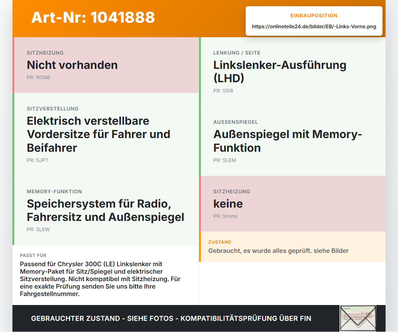 Chrysler 300C LE 04-07 Steuergerät SG Links Vorne Sitzmodul SG Chrysler 300C LE 04-07 07.08.2007 04602798AD gebraucht Vorschau 3