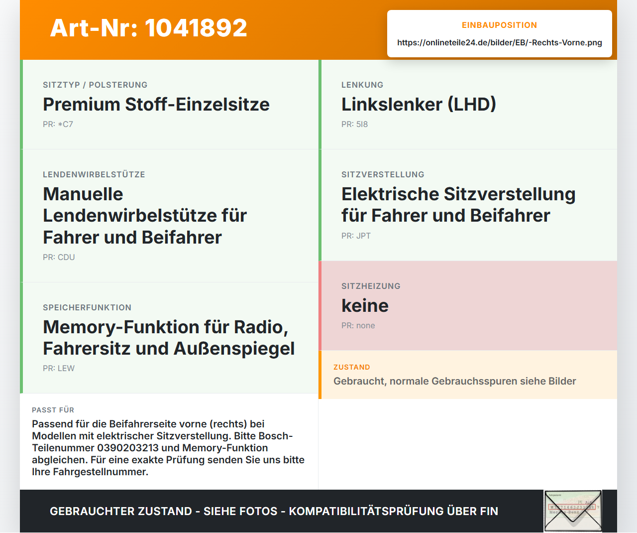 Chrysler 300C LE 04-07 Sitzverstellung Stellmotor Rechts Vorne Pos.3 Chrysler 300C LE 04-07 07.08.2007 0390203213... Vorschau 3
