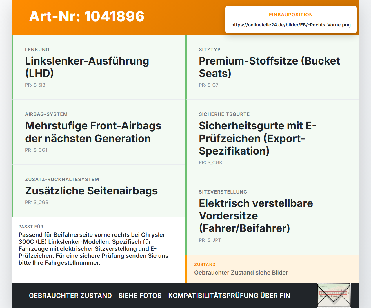 Chrysler 300C LE 04-07 Lim Gurtstraffer Gurtschloss Beifahrer Rechts Vorne Chrysler 300C LE 04-07 07.08.2007... Vorschau 3