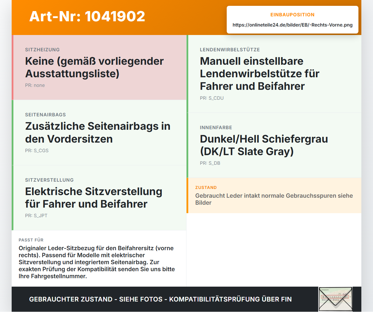 Chrysler 300C LE 04-07 Lim Sitzbezug Sitzpolster für Beifahrersitz Rechts Vorne Leder Chrysler 300C LE 04-07... Vorschau 3