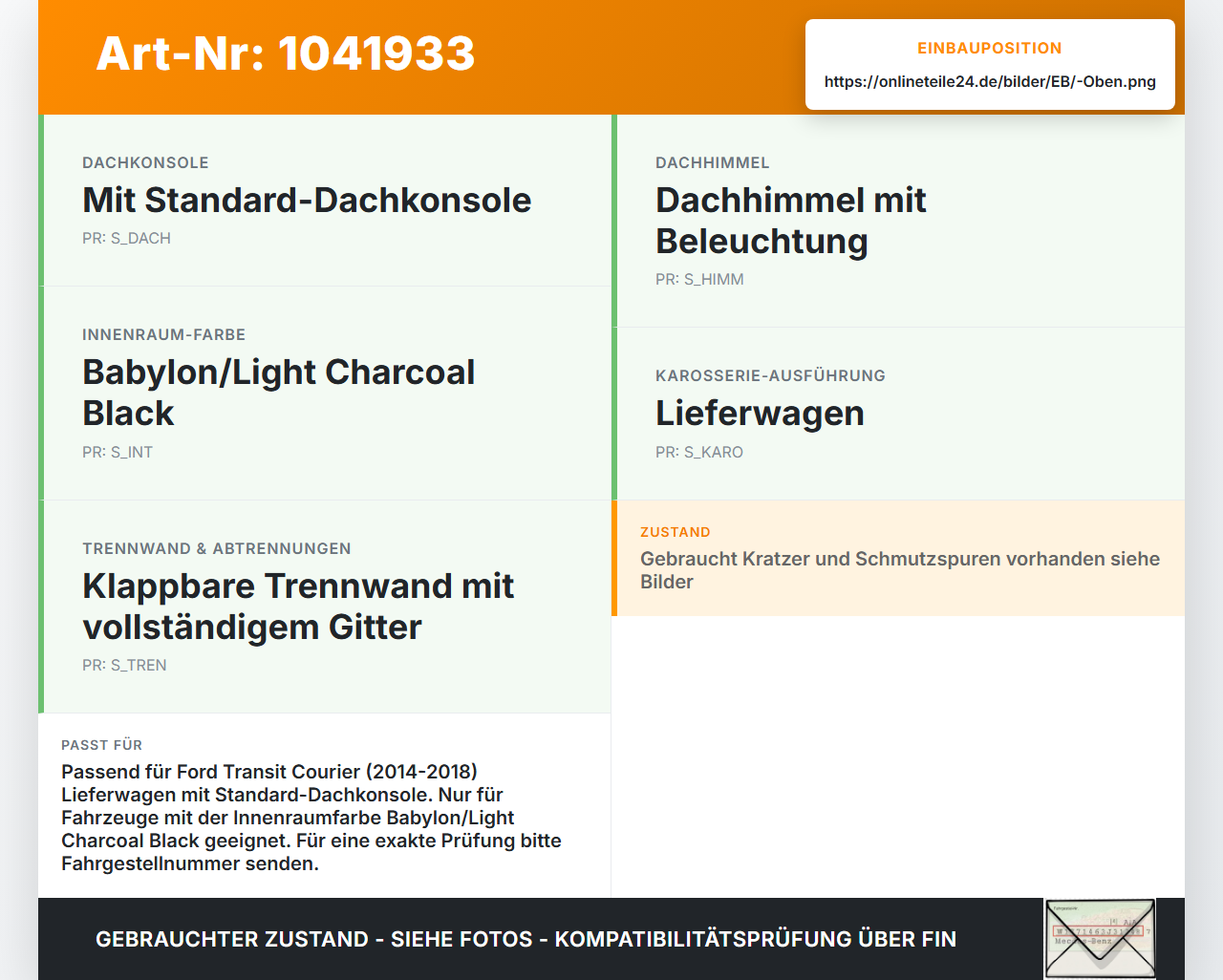 Ford Transit Courier 14-18 Kasten Ablagefach Staufach Abdeckung für Oben Himmel Ford Transit Courier 14-18... Vorschau 3