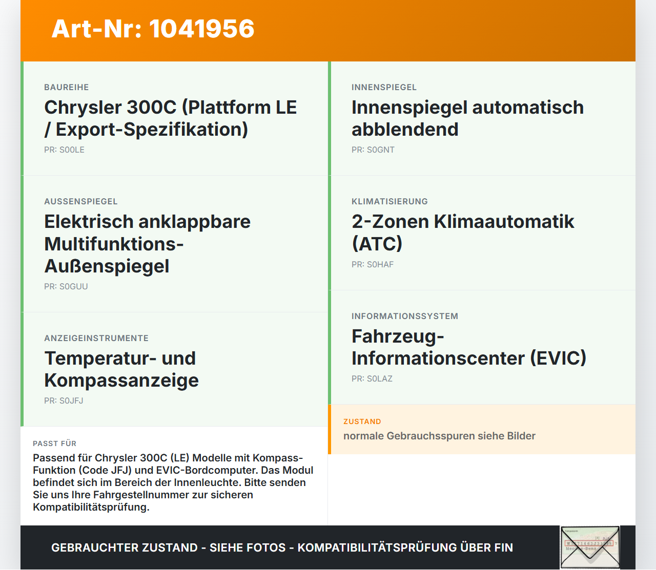 Chrysler 300C LE 04-07 Steuergerät ECU Modul SG Elektr. Kompass für Innenleuchte Chrysler 300C LE 04-07 07.08.2007... Vorschau 3