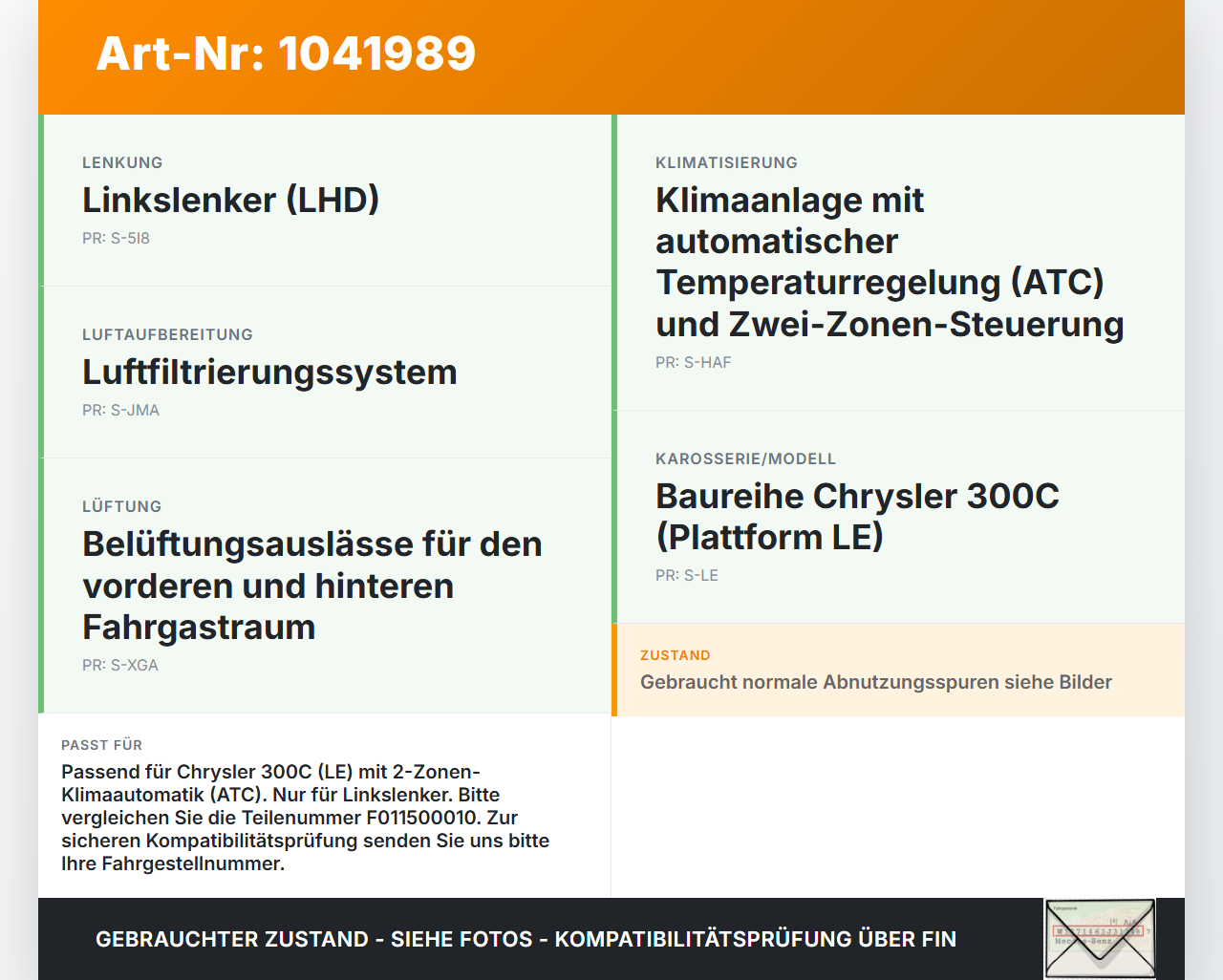 Chrysler 300C LE 04-07 Widerstand Gebläse Lüfter Chrysler 300C LE 04-07 07.08.2007 05061587AA F011500010 H038818... Vorschau 3