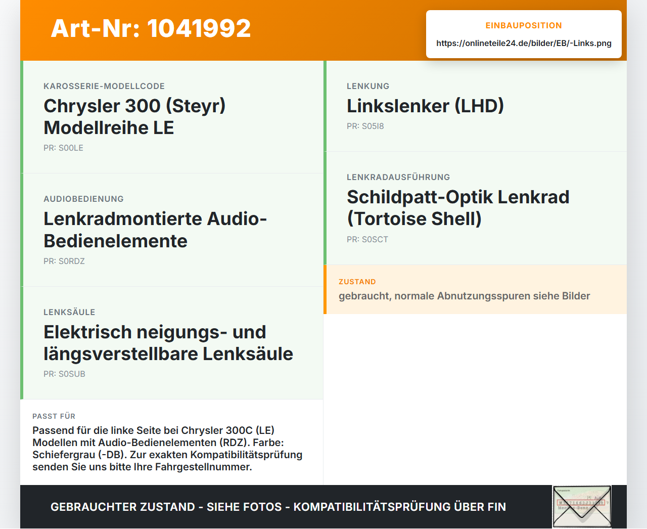 Chrysler 300C LE 04-07 Lenkradschalter Multifunktionstasten Schalter für Lenkrad Links Chrysler 300C LE 04-07... Vorschau 3