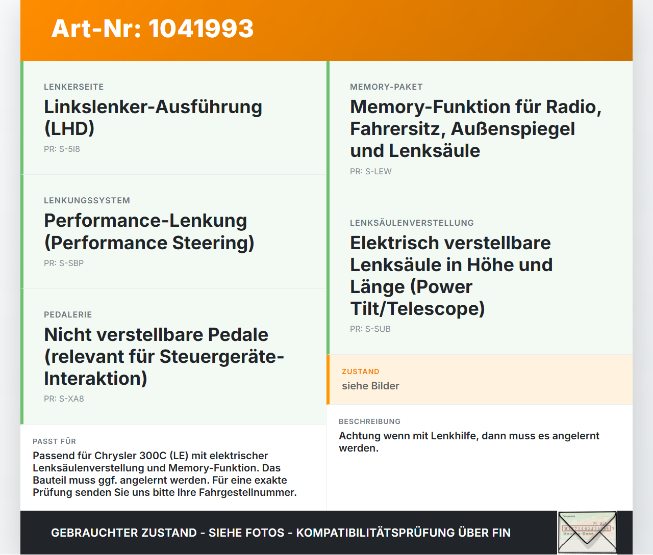 Chrysler 300C LE 04-07 Lenksäule Elektr. Höhenverstellung Chrysler 300C LE 04-07 07.08.2007 P05057431AB PP050460162... Vorschau 3