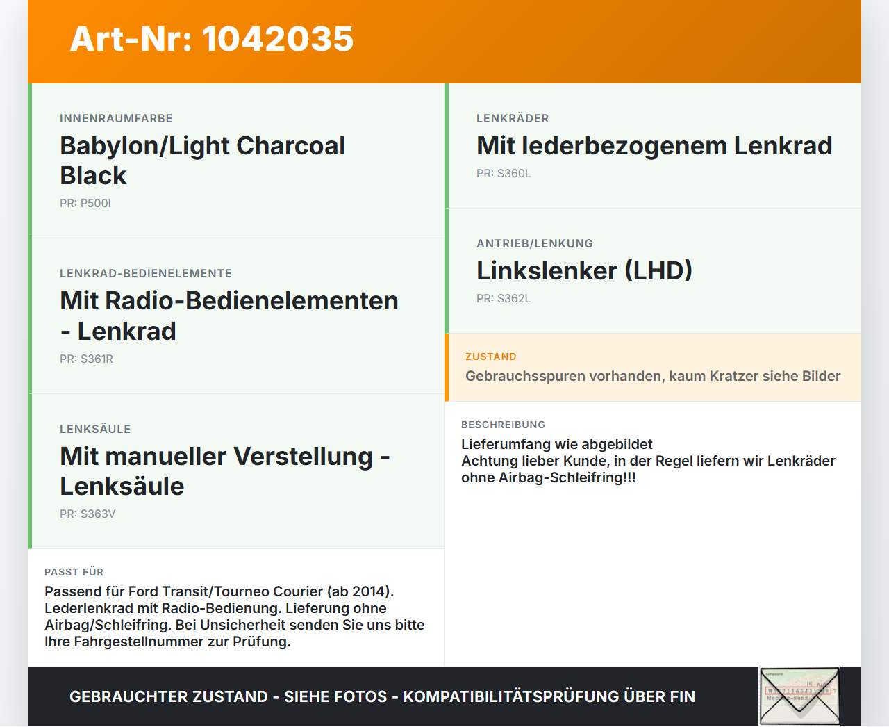 Ford Transit Courier 14-18 Lenkrad ohne Airbag Ford Transit Courier 14-18 04.07.2014 ET76-3600-BE35B8 626945700C... Vorschau 3