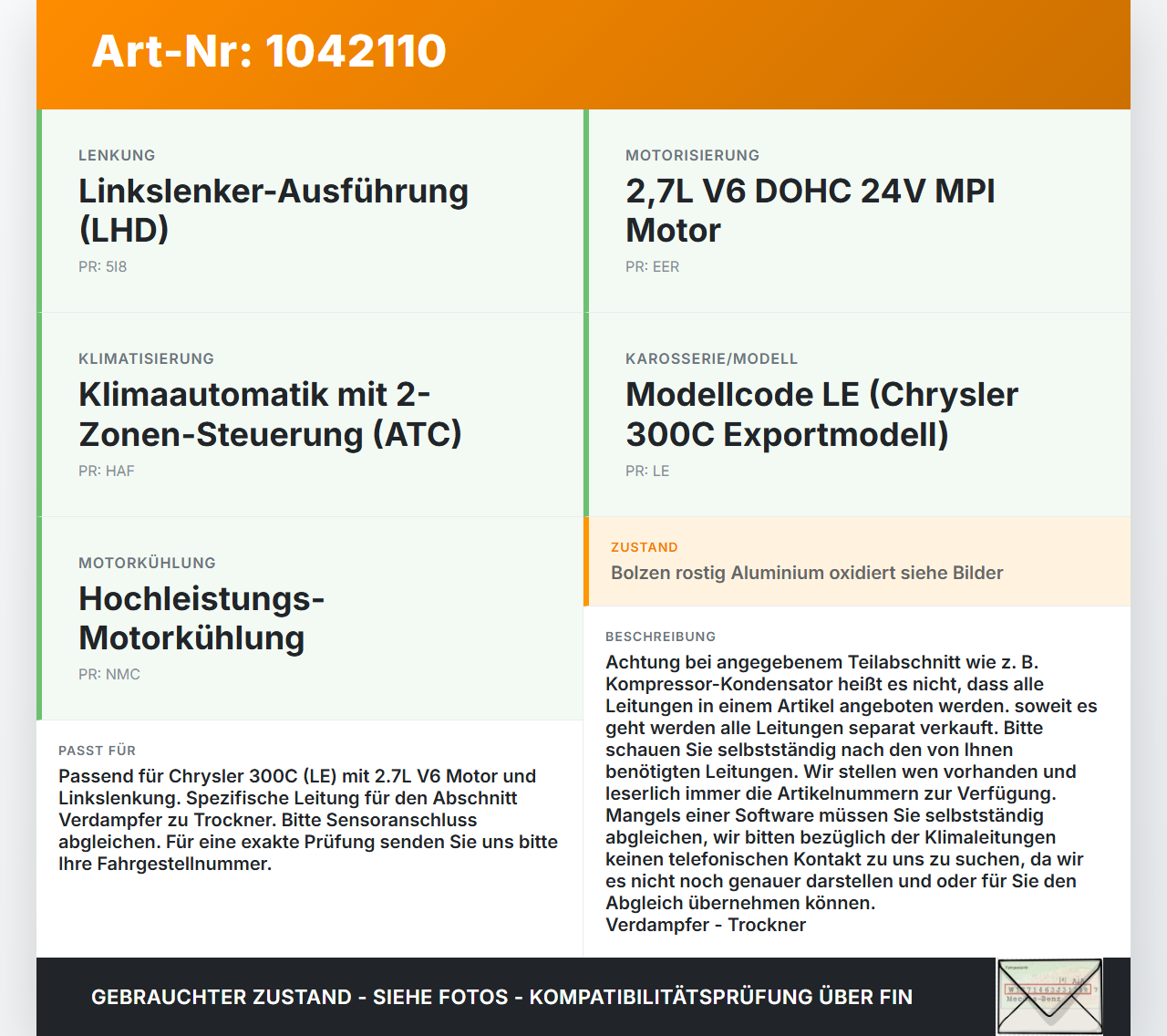 Chrysler 300C LE 04-07 2,7 142KW Klimaschlauch Klimaleitung AC Leitung mit Sensor Chrysler 300C LE 04-07 07.08.2007... Vorschau 3